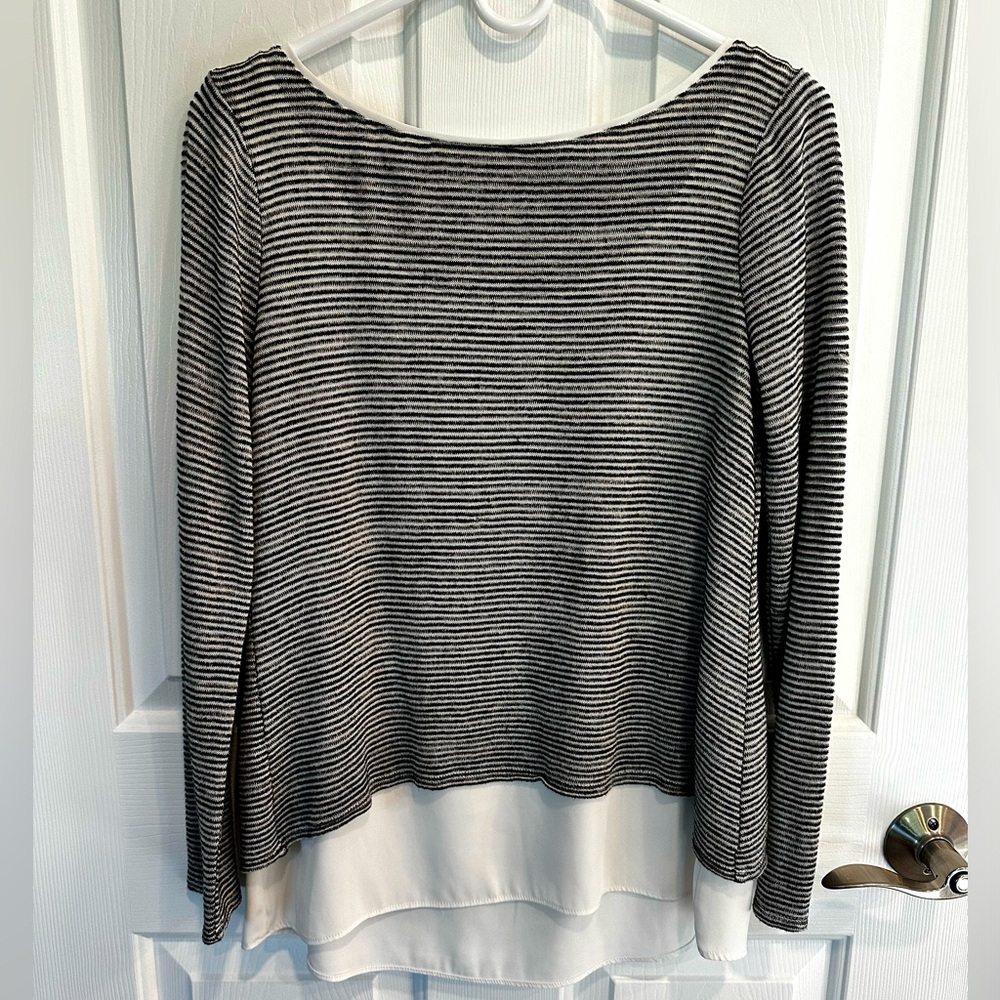 Peek-a-boo top.  Lightweight black and white long sleeve top